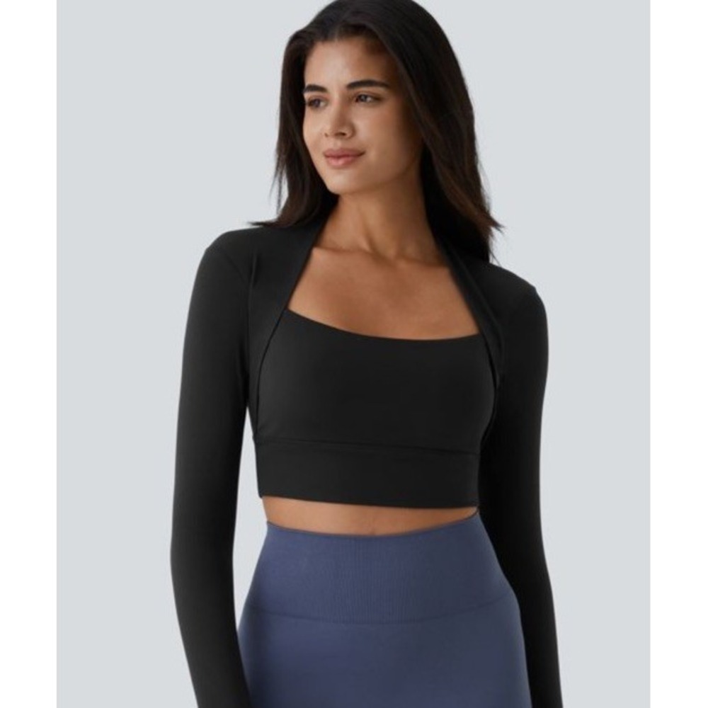 Halara SoftlyZero Plush Long Sleeve Thumb Hole 2-in-1 Cropped Yoga Sports Top XS